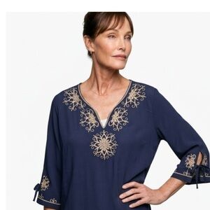 Navy Blue Embroidered Women's Top